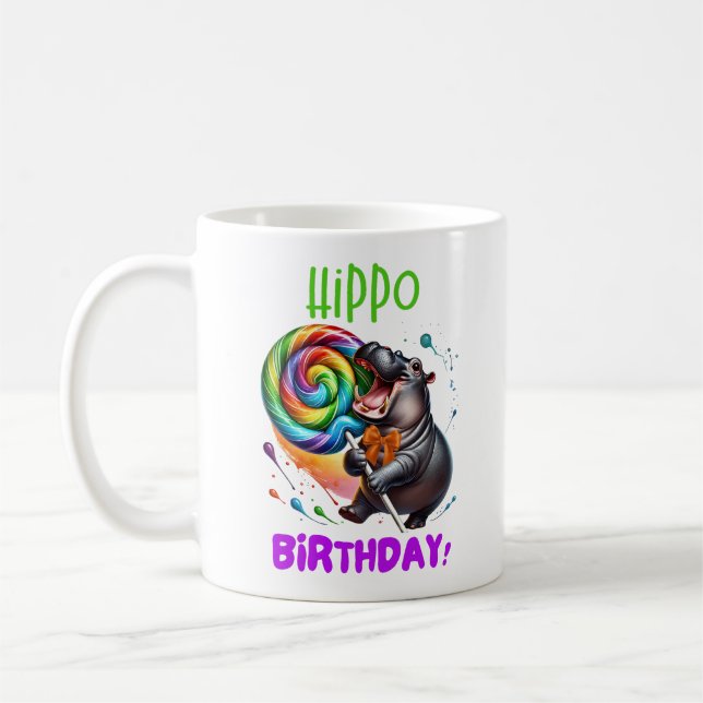 Hippo Birthday Cheerful, Colorful Candy Swirl | Kaffemugg (Vänster)