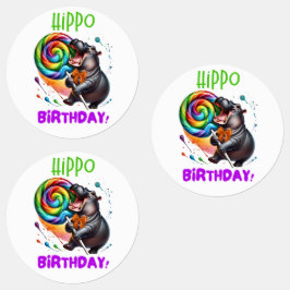 Hippo Birthday Cheerful, Colorful Candy Swirl | Klistermärke