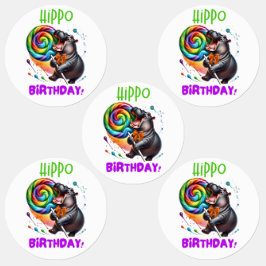 Hippo Birthday Cheerful, Colorful Candy Swirl | Klistermärke