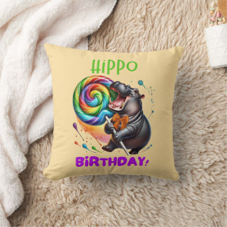 Hippo Birthday Cheerful, Colorful Candy Swirl | Kudde