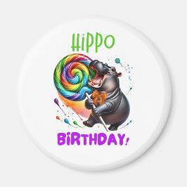 Hippo Birthday Cheerful, Colorful Candy Swirl | Magnet