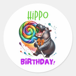 Hippo Birthday Cheerful, Colorful Candy Swirl | Runt Klistermärke