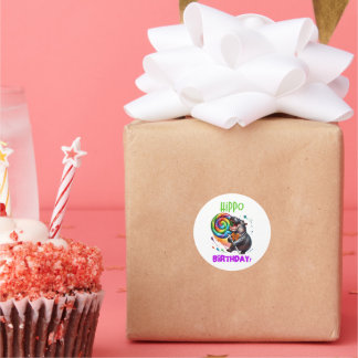 Hippo Birthday Cheerful, Colorful Candy Swirl | Runt Klistermärke