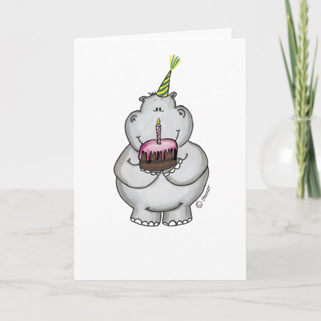 Hippo Birthday - Grattis på födelsedagen Kort (Framsida)