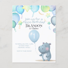 Hippo Birthday mjuk, enkel inbjudan Vykort