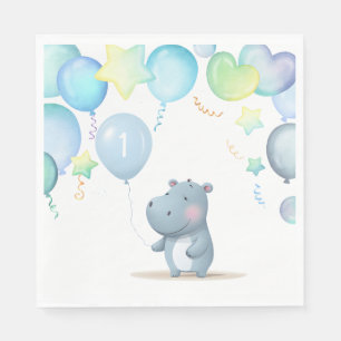 Hippo Birthday mjuka, blå blöjor Pappersservett
