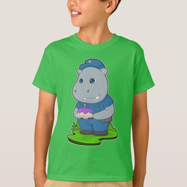 Hippo Birthday Polisen T Shirt (Framsida)