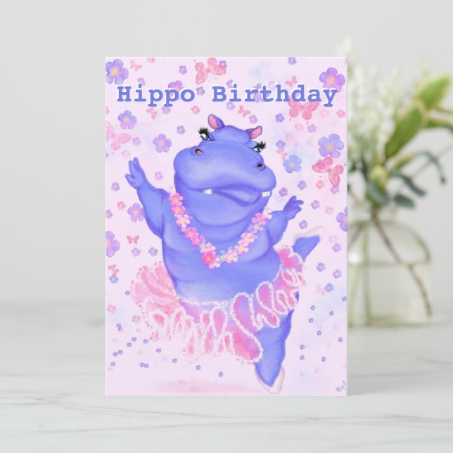Hippo Birthday - Prima Ballerina Hippo + ditt namn (Stående Fram)