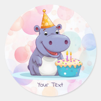 Hippo Birthday Sticker Runt Klistermärke