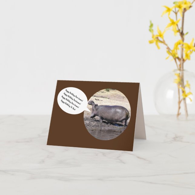 Hippo Birthday to you Card/personalize/personalize Kort (Gul blomma)