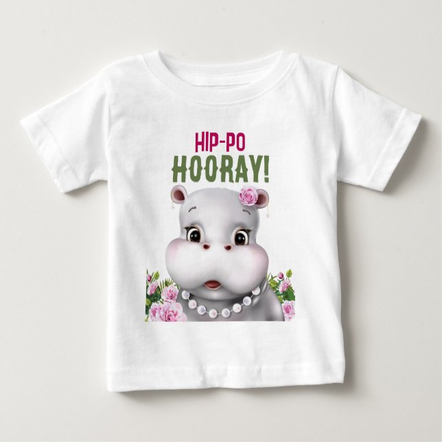 Hippo Blommigt Girl Birthday T Shirt (Framsida)