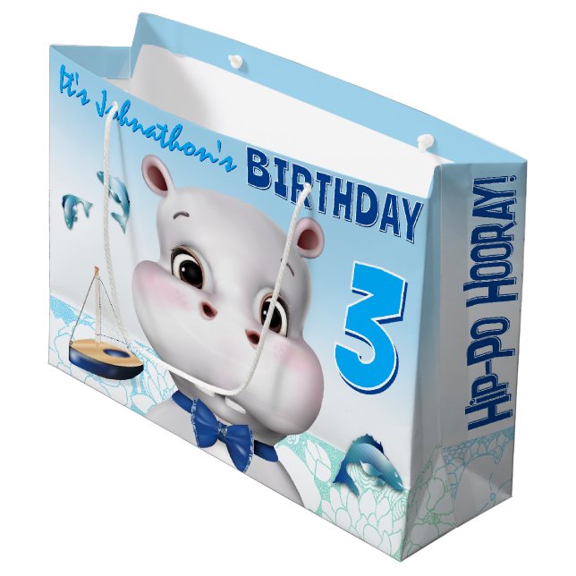 Hippo Blue Boy Birthday (Framsidan Vinklad)