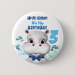 Hippo Blue Fish Boy Birthday Knapp