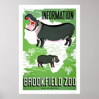 Hippo Brookfield Zoo 1938 WPA Poster