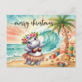 Hippo celebrate Christmas at the beach  Vykort