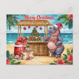 Hippo Christmas Cocktail Party Greeting Card  Helg Vykort