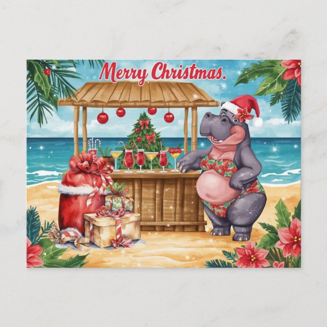 Hippo Christmas Cocktail Party Greeting Card  Helg Vykort (Framsida)