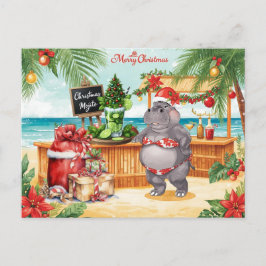 Hippo Christmas Cocktail Party Greeting Card  Helg Vykort