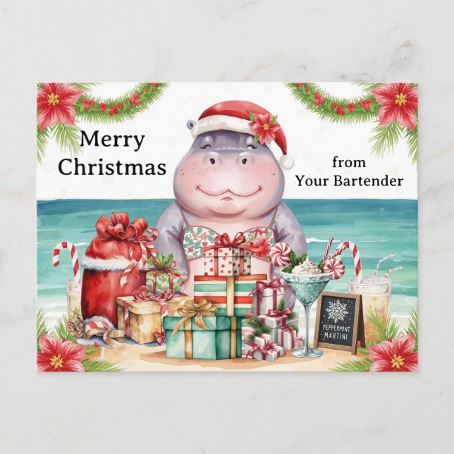 Hippo Christmas Cocktail Party Greeting Card  Helg Vykort (Framsida)
