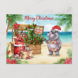 Hippo Christmas Cocktail Party Greeting Card  Helg Vykort