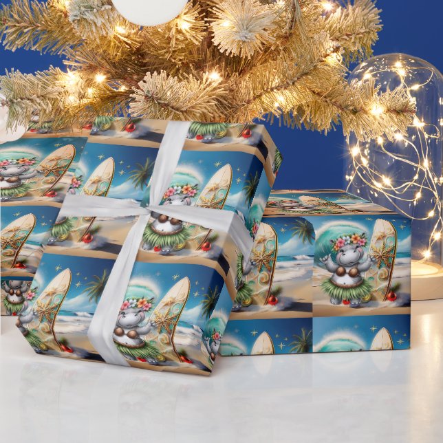 Hippo Christmas Hawaiian Themed for Animal Lovers Presentpapper (Helgdagar)