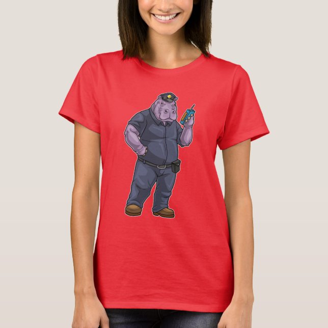 Hippo Cop Microphone Police T Shirt (Framsida)