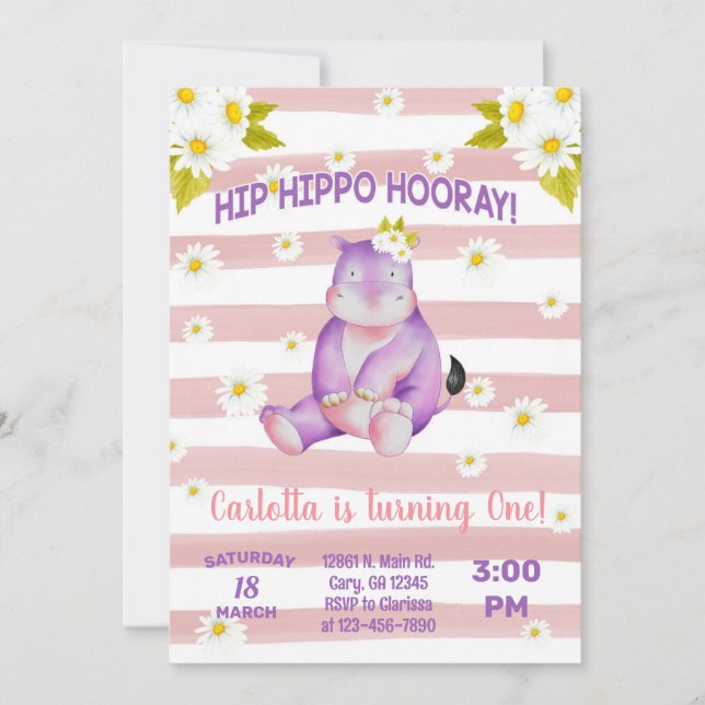 Hippo daisys Flickfödelsedag. Inbjudningar (Framsida)