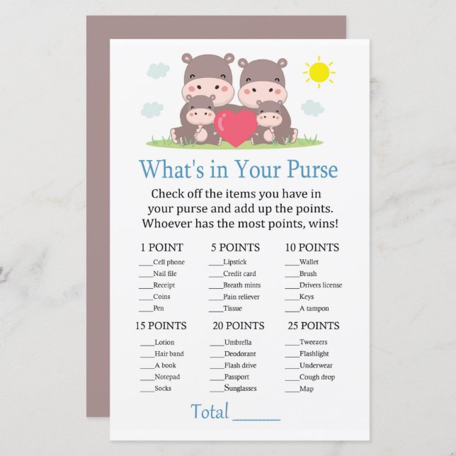 Hippo-familjen What's in your purse match (Fram/baksida)