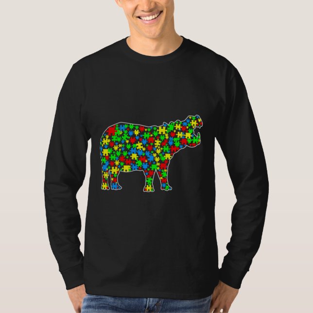 Hippo Funny Puzzle Animals Autism Awareness T Shirt (Framsida)