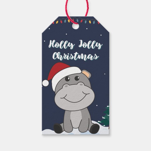 Hippo God jul Winter Animals Hippos Gift T Presentetikett (Framsidan)