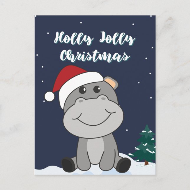 Hippo God jul Winter Animals Hippos Holida Helg Vykort (Framsida)