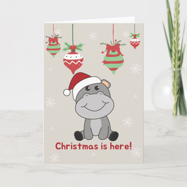 Hippo God jul Winter Animals Hippos Holida Helgkort (Framsida)
