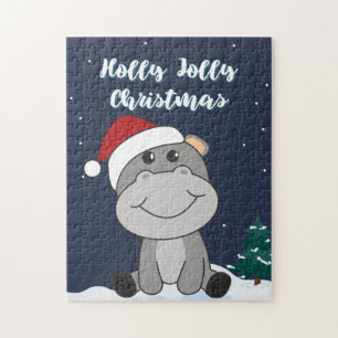 Hippo God jul Winter Animals Hippos Jigszawa Pussel