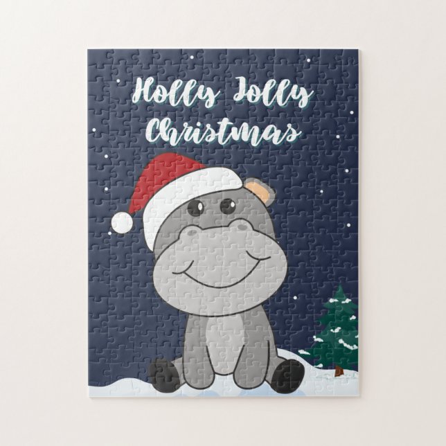 Hippo God jul Winter Animals Hippos Jigszawa Pussel (Vertikal)