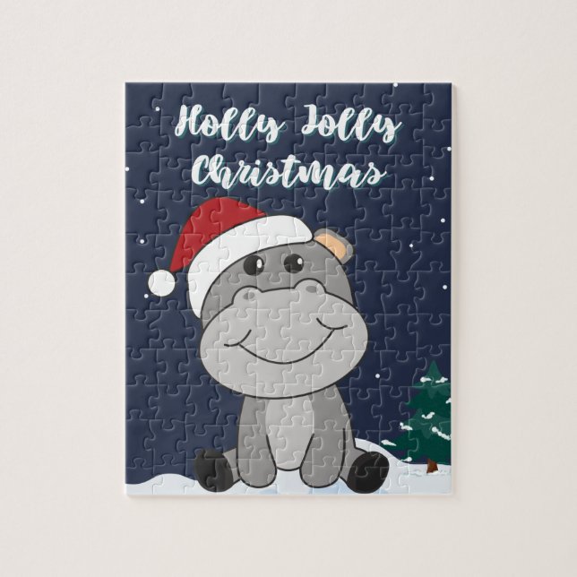 Hippo God jul Winter Animals Hippos Jigszawa Pussel (Vertikal)