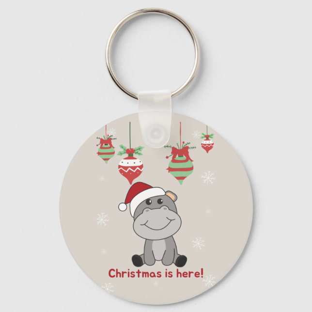 Hippo God jul Winter Animals Hippos Keycha Nyckelring (Framsida)