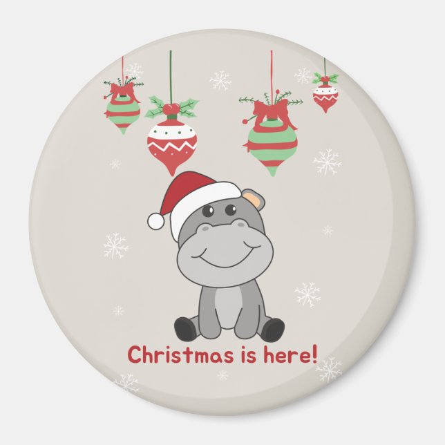 Hippo God jul Winter Animals Hippos Magnet (Framsidan)