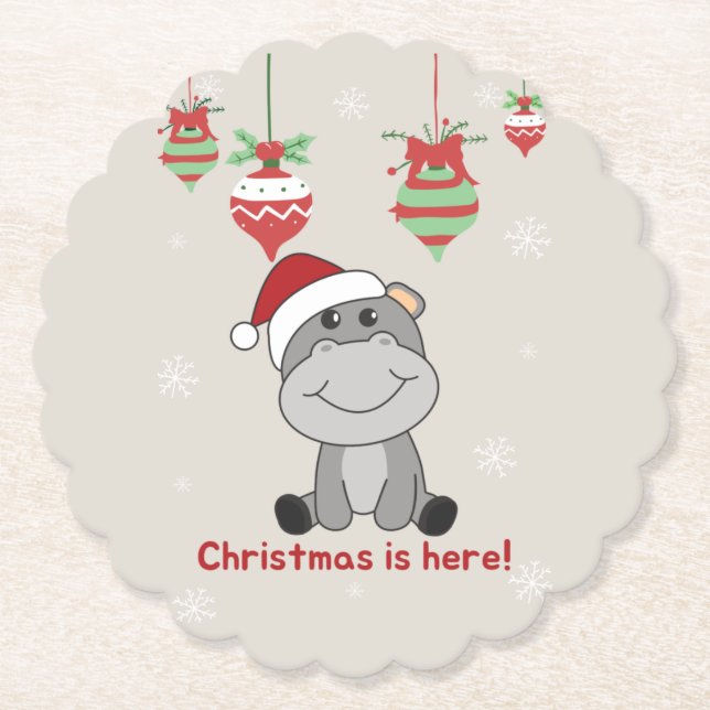 Hippo God jul Winter Animals Hippos Papper  Underlägg Papper (Framsida)