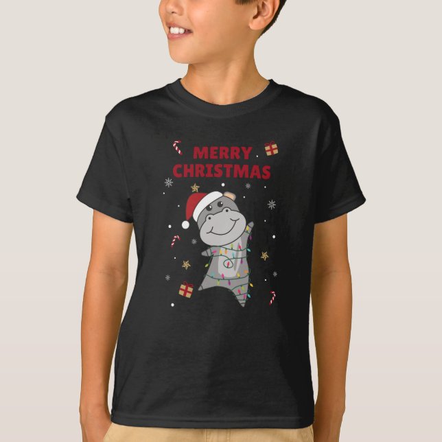 Hippo God jul Winter Animals Hippos T Shirt (Framsida)