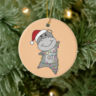 Hippo God jul Winter Animals Hippos Vuxen Julgransprydnad Keramik