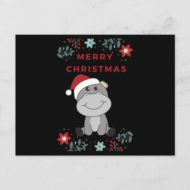 Hippo God jul Winter Animals Hippos Vykort (Framsida)