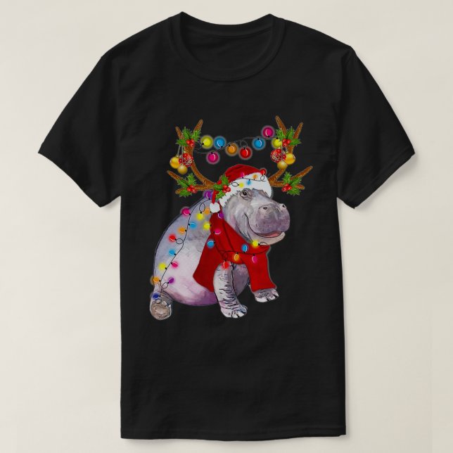 Hippo Gorgous Reindeer Hippo Julgran Light T Shirt (Design framsida)