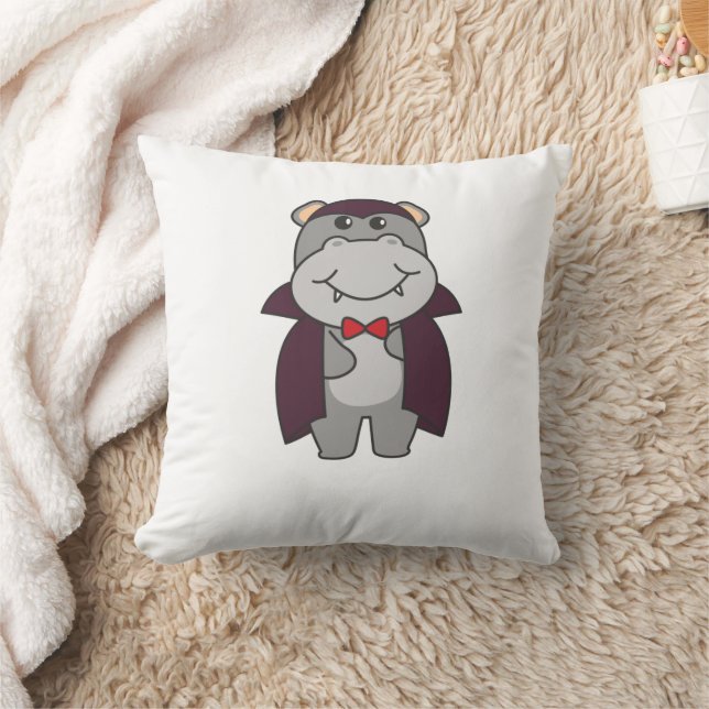Hippo Halloween Cute Djävulen Vampire Costume Kudde (Filt)