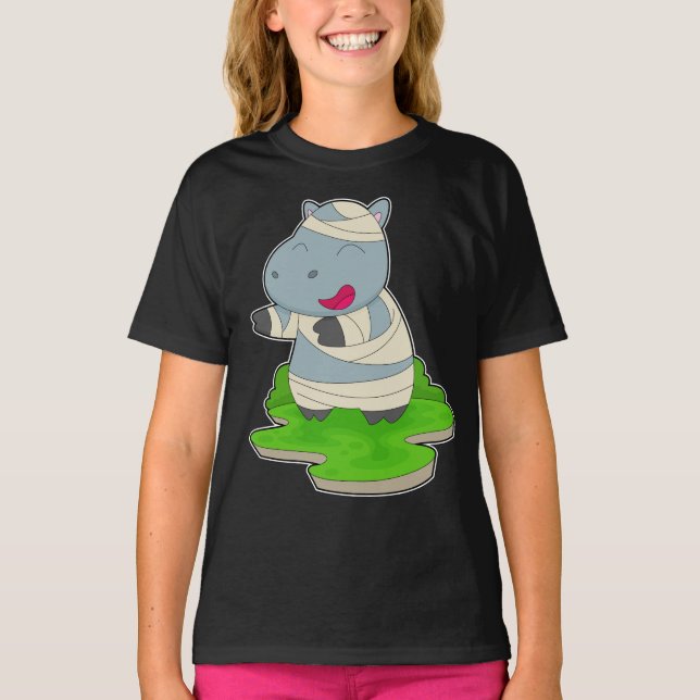 Hippo Halloween Mummy T Shirt (Framsida)