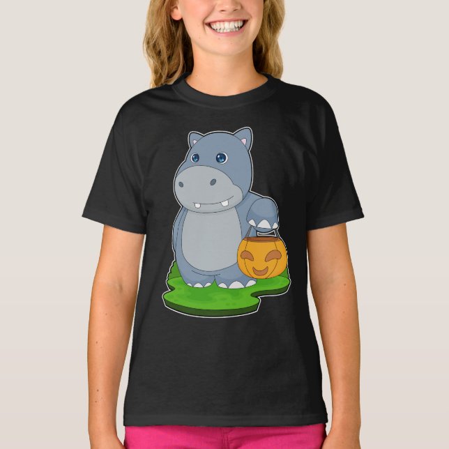 Hippo Halloween Pumpkin T Shirt (Framsida)