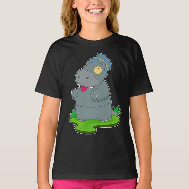 Hippo Halloween Zombie T Shirt (Framsida)