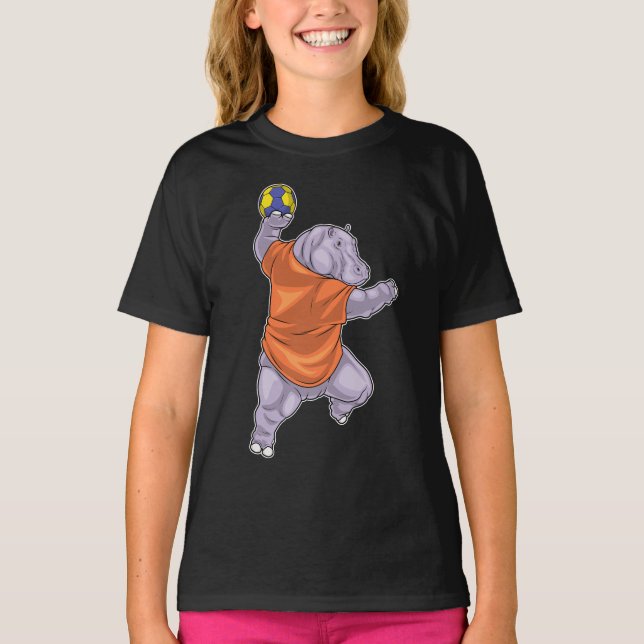 Hippo Handball-spelare T Shirt (Framsida)