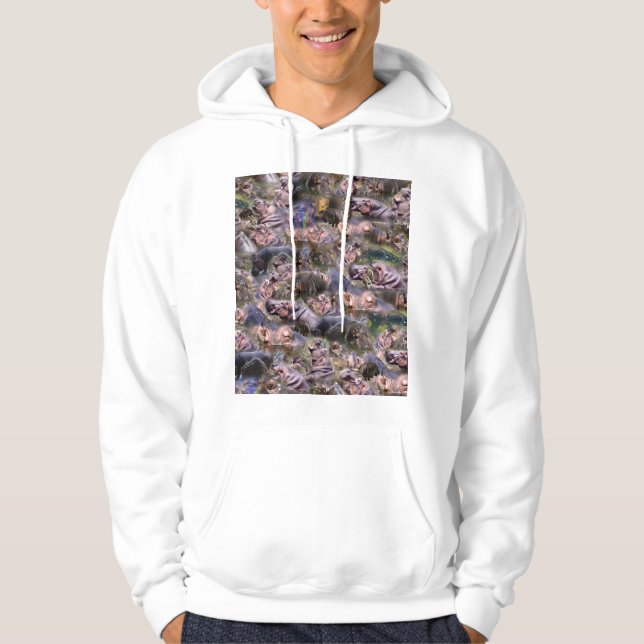 **"Hippo Haven: A Playful Collage of River Giants" Hoodie (Framsida)
