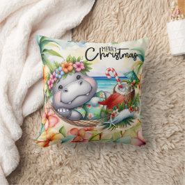 Hippo Hawaii Christmas Greeting  Kudde