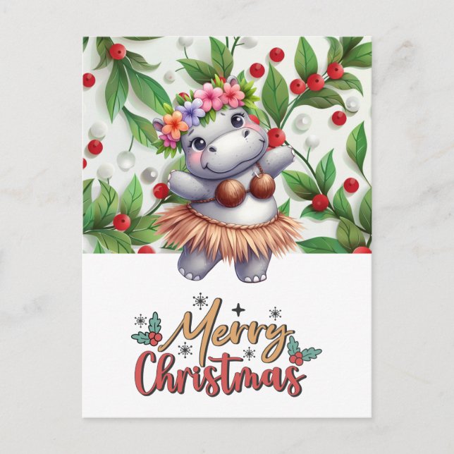 Hippo Hawaii jul Hälsning Helg Vykort (Framsida)